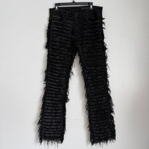 Rockstar Original RSM 205 Bossko Black Distressed Frayed Flare Jeans Mens 34